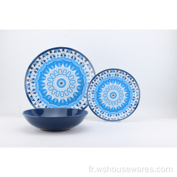 Ensembles de vaisselle en porcelaine d&#39;impression bleu foncé
